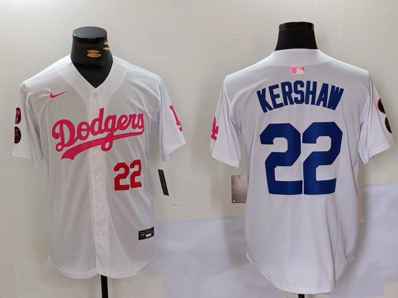 Men Los Angeles Dodgers #22 Kershaw White pink joint name 2024 Nike MLB Jersey style 2->los angeles dodgers->MLB Jersey